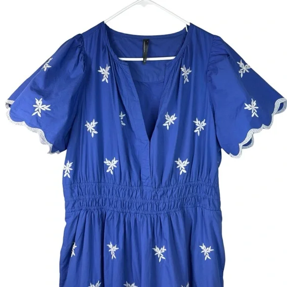 Anthropologie Somerset Embroidered Maxi Tiered Dress Blue White 1X Eyelet - Picture 5 of 15